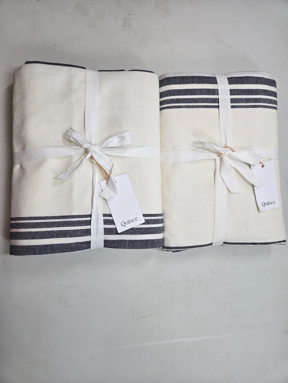 NWT QUINCE Set Of 2 48x96 Coastal Stripe Linen Cotton Curtains Ivory/Navy 9233